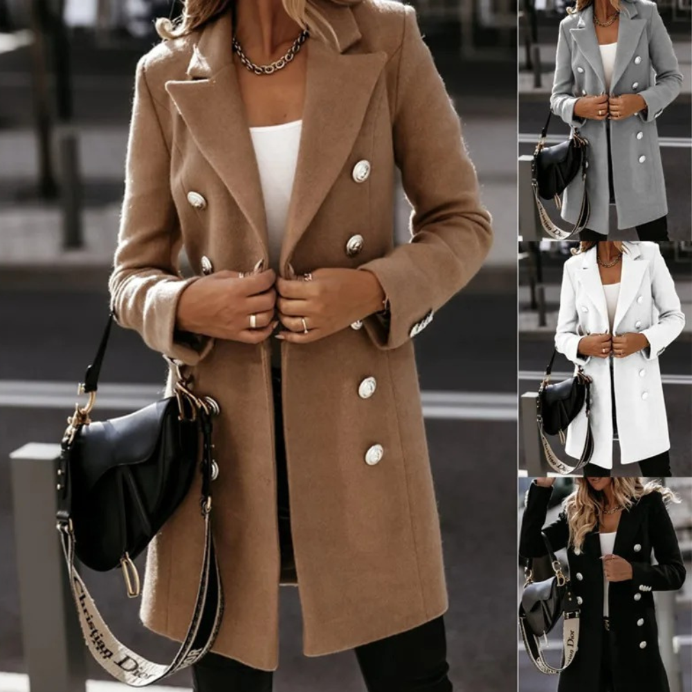 Women's long sleeve lapel double breasted trench coat
