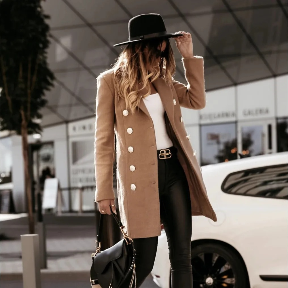 Women's long sleeve lapel double breasted trench coat