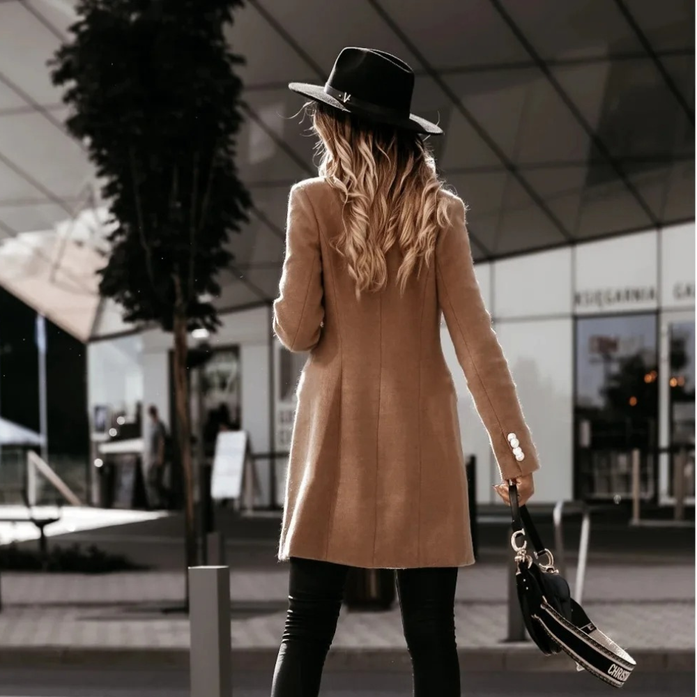 Women's long sleeve lapel double breasted trench coat