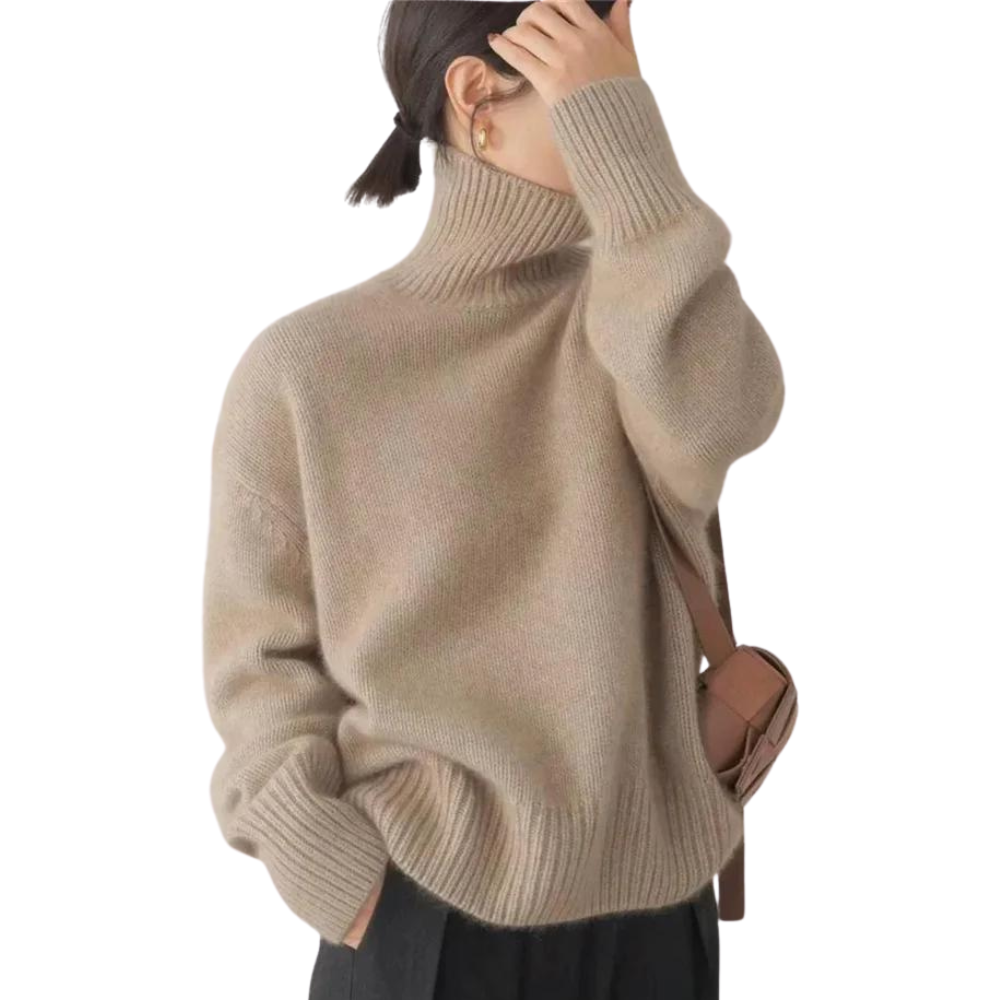 Ribbed Hem Loose Casual Turtleneck Sweater