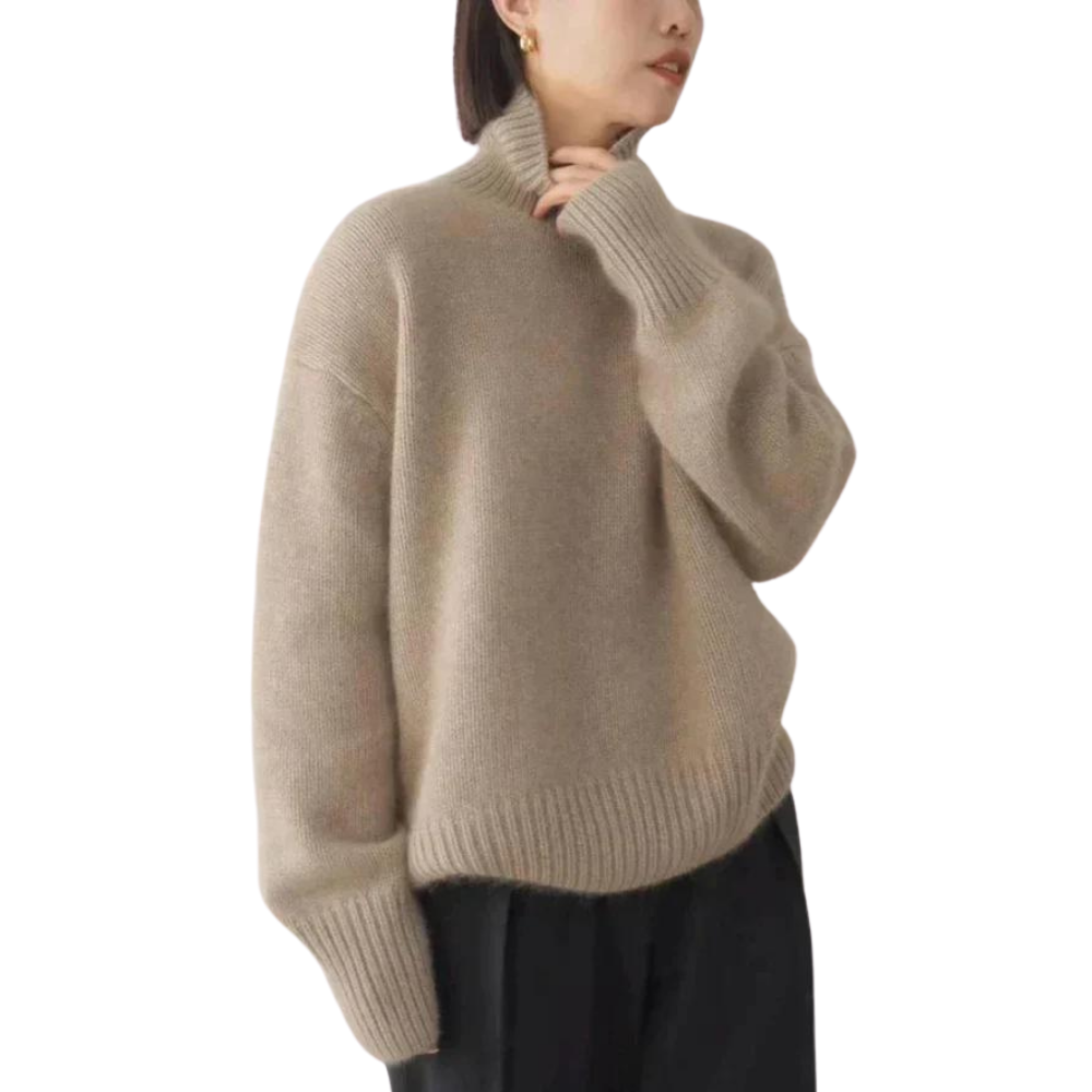 Ribbed Hem Loose Casual Turtleneck Sweater