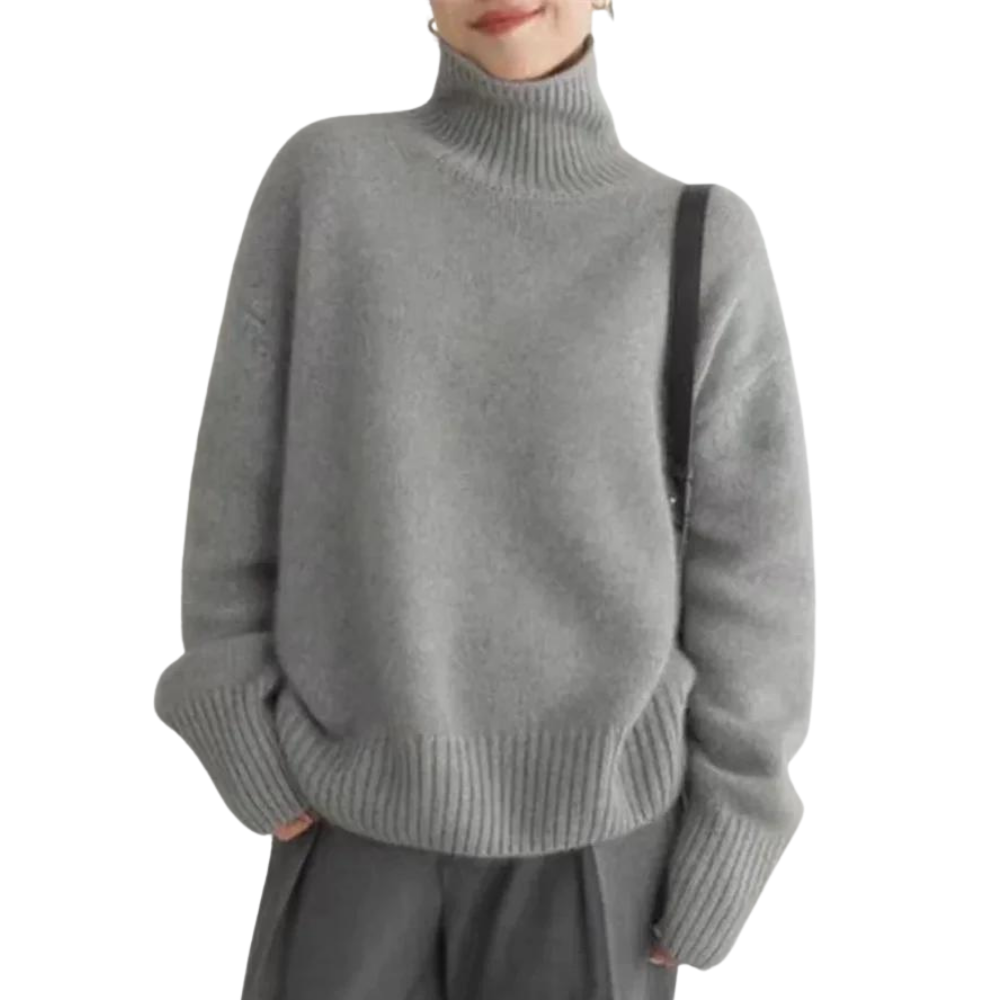 Ribbed Hem Loose Casual Turtleneck Sweater