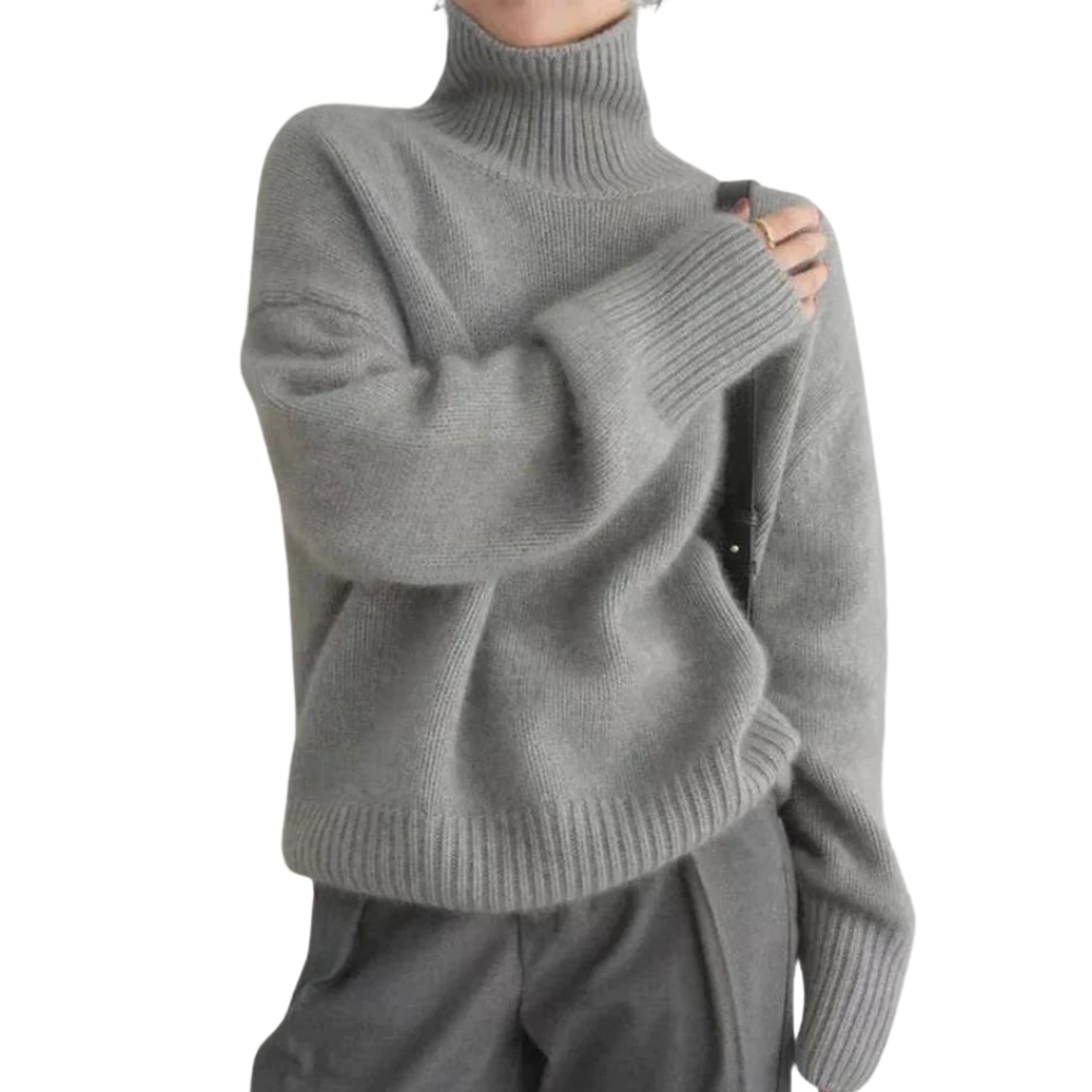 Ribbed Hem Loose Casual Turtleneck Sweater
