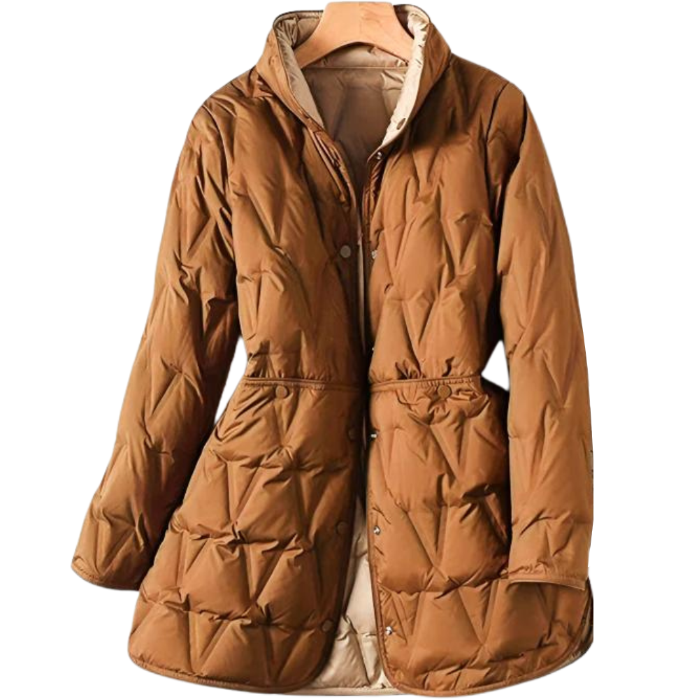 Women's medium long light two-sided white duck down jacket