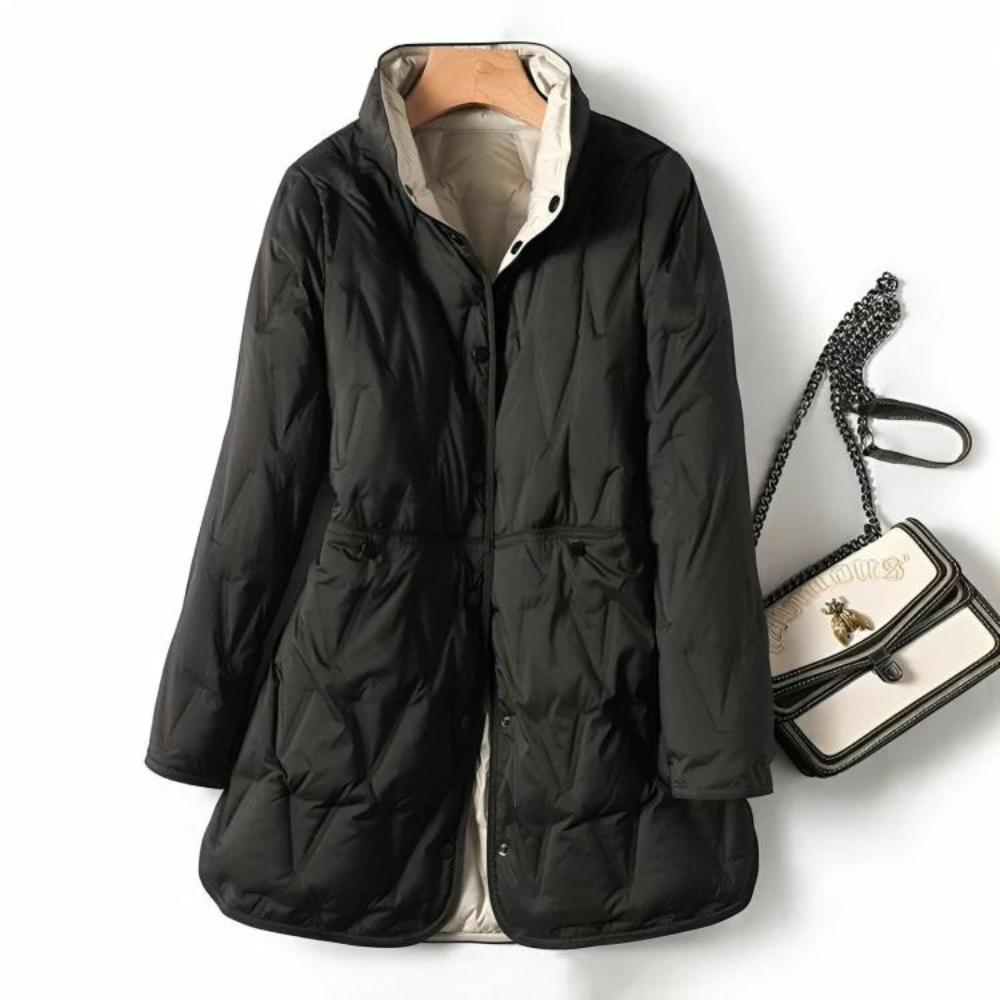 Women's medium long light two-sided white duck down jacket