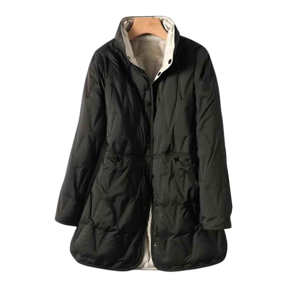 Women's medium long light two-sided white duck down jacket
