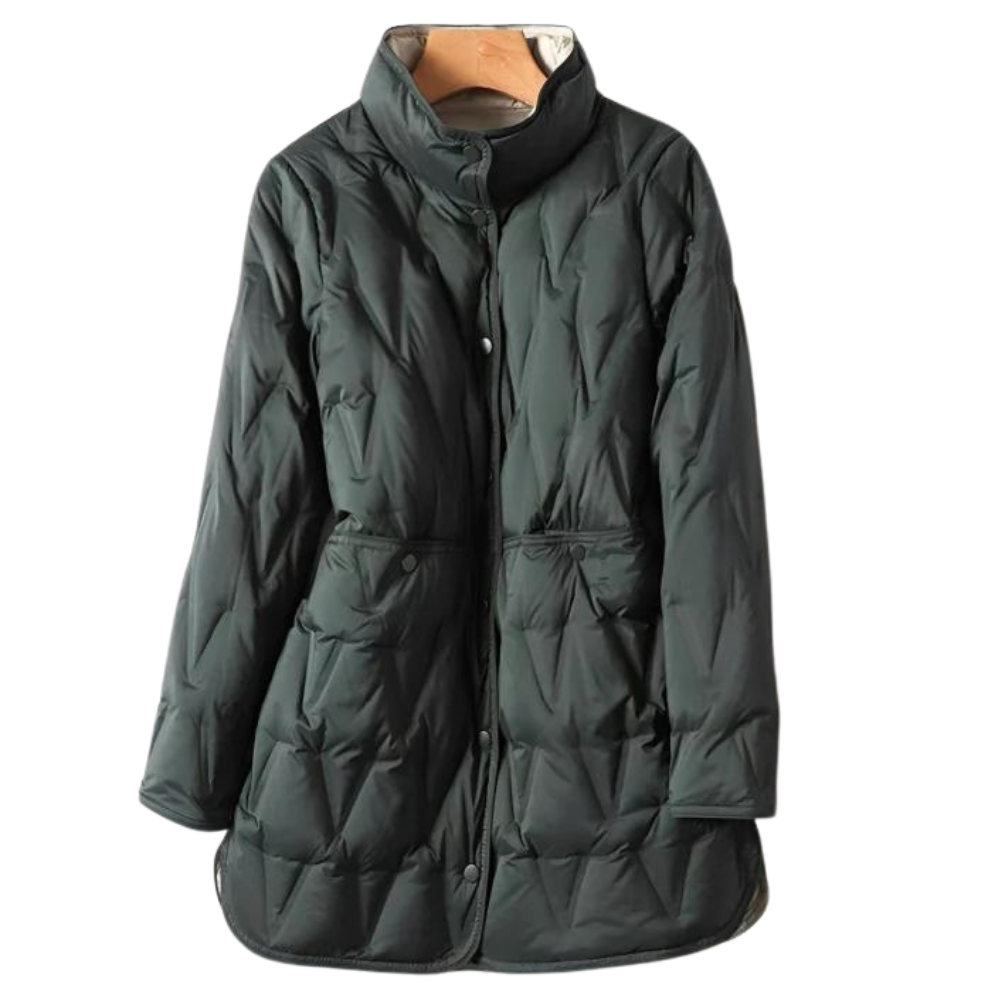 Women's medium long light two-sided white duck down jacket