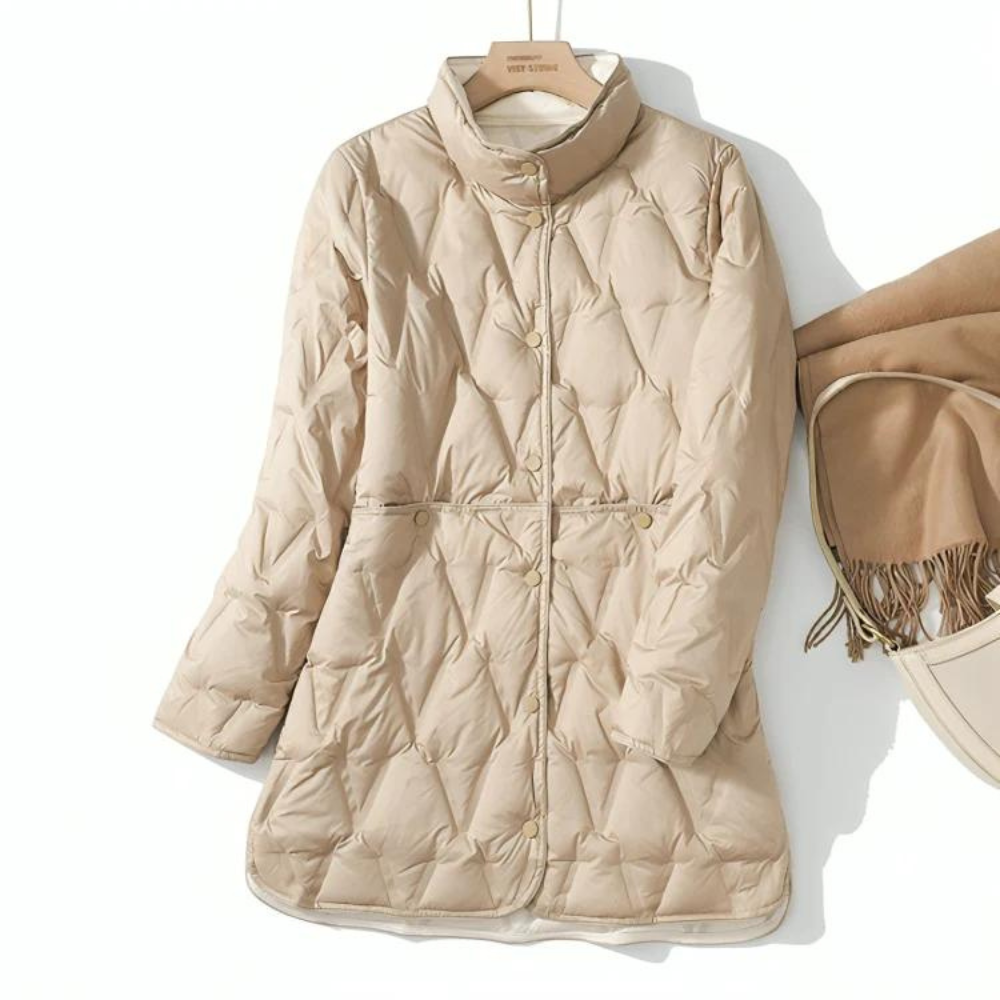 Women's medium long light two-sided white duck down jacket