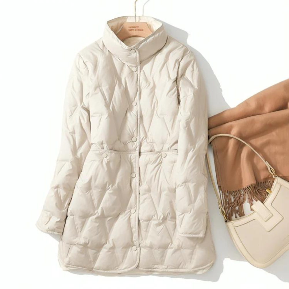 Women's medium long light two-sided white duck down jacket