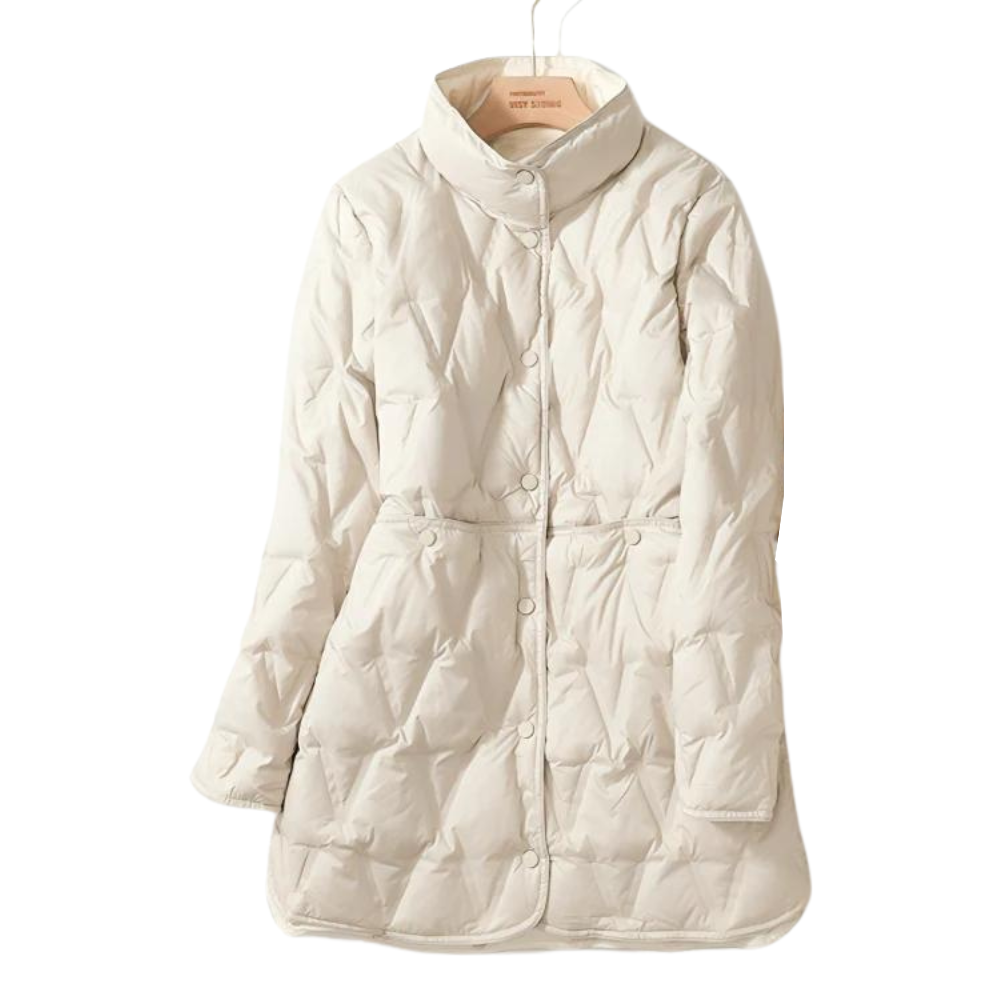 Women's medium long light two-sided white duck down jacket