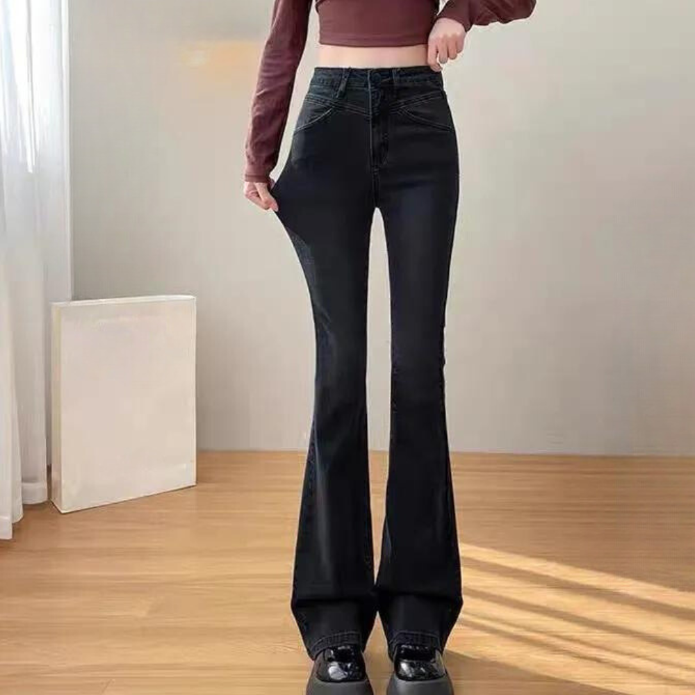 Women's high waist plus velvet flared jeans