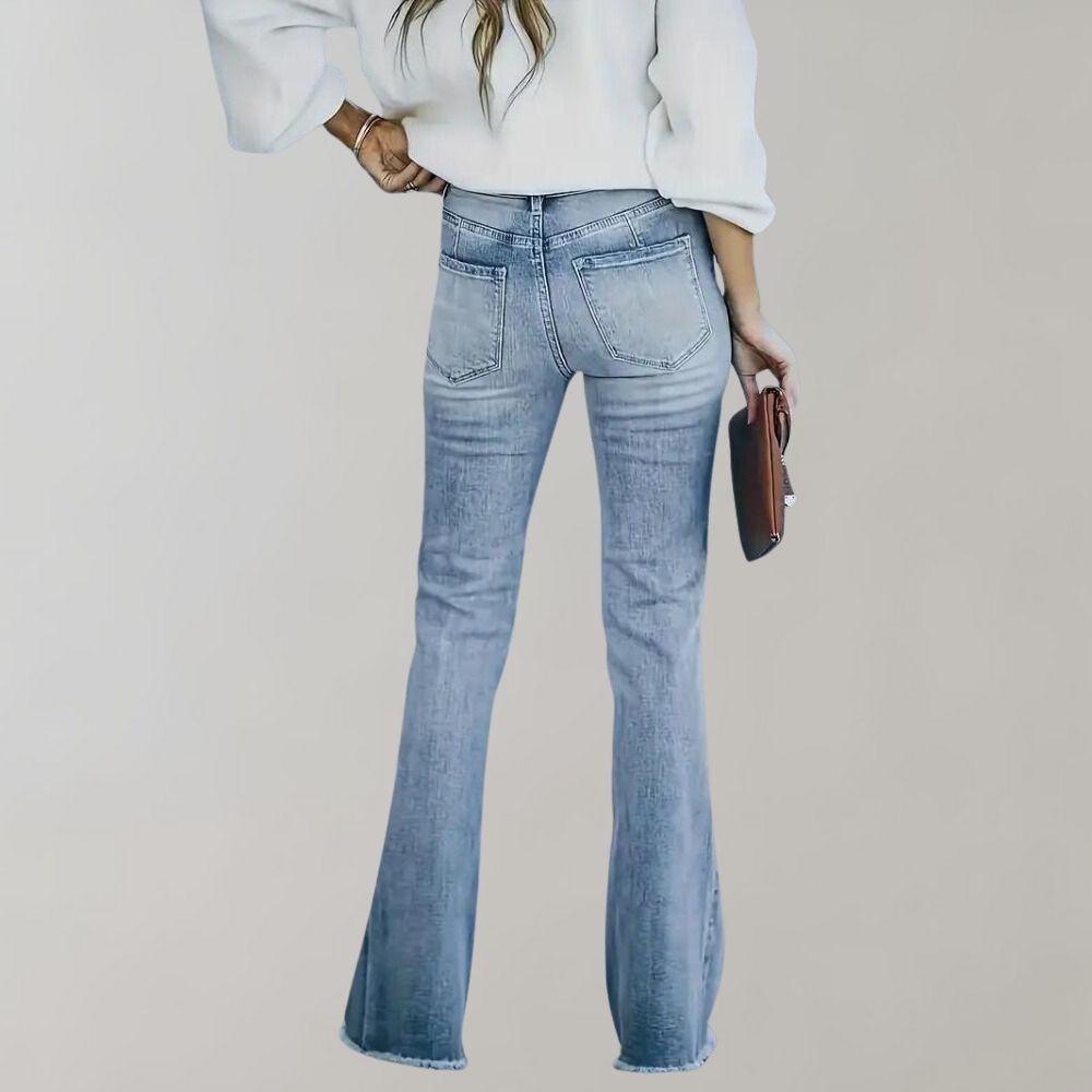 Women's whitewashed zipper flared stretch jeans