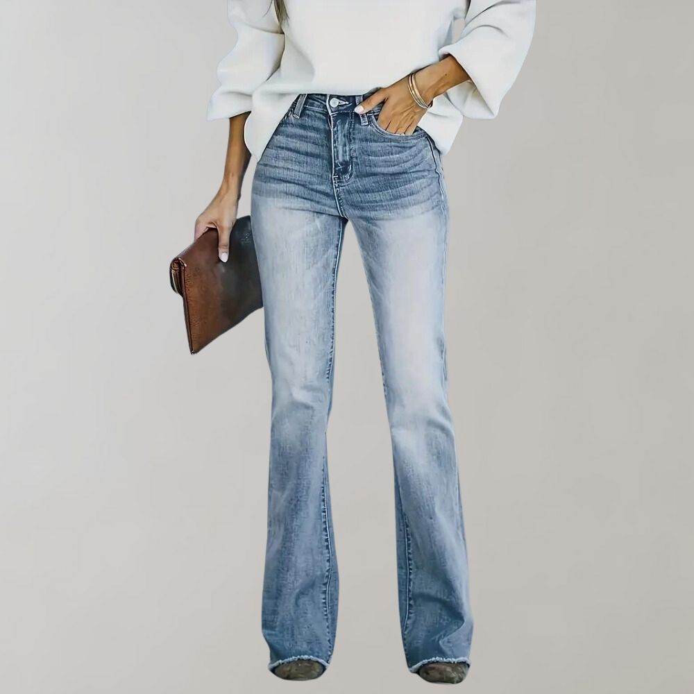 Women's whitewashed zipper flared stretch jeans