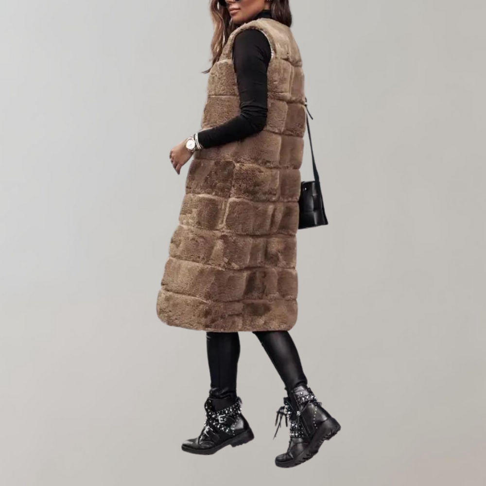 Round neck fur vest long vest jacket for women