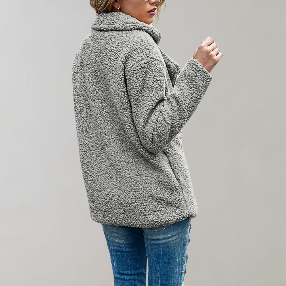 Women's buttoned plush lapel coat