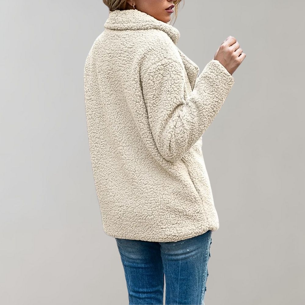 Women's buttoned plush lapel coat