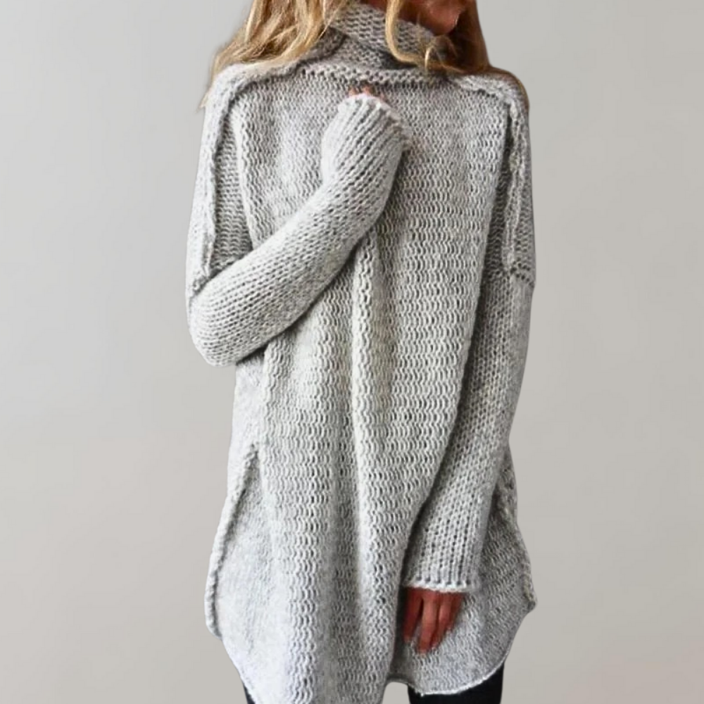 Women's Knitted Sweater - Oversized Fit - High Neck - Long Sleeve Tunic Style