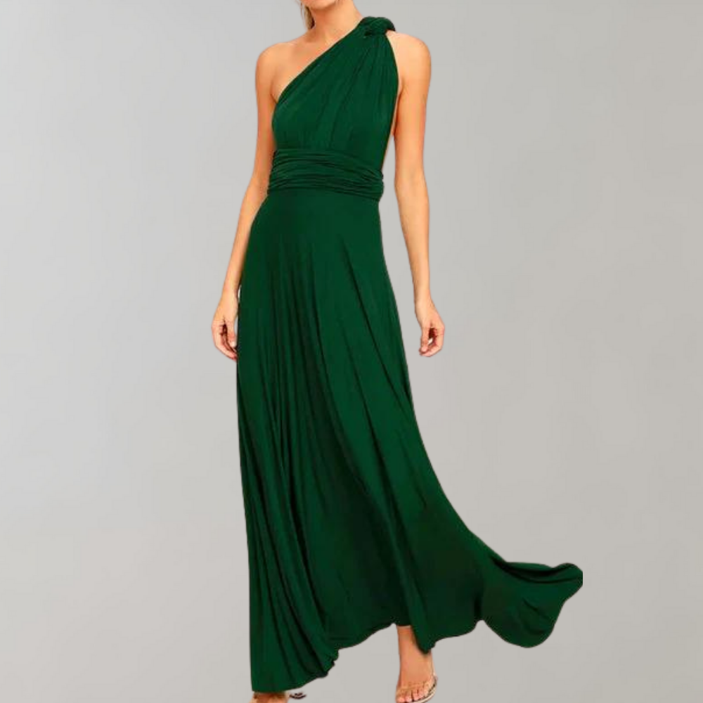 Women's Evening Gown - Floor-Length Wrap Dress - Deep V-Neck Sleeveless Elegant Fit