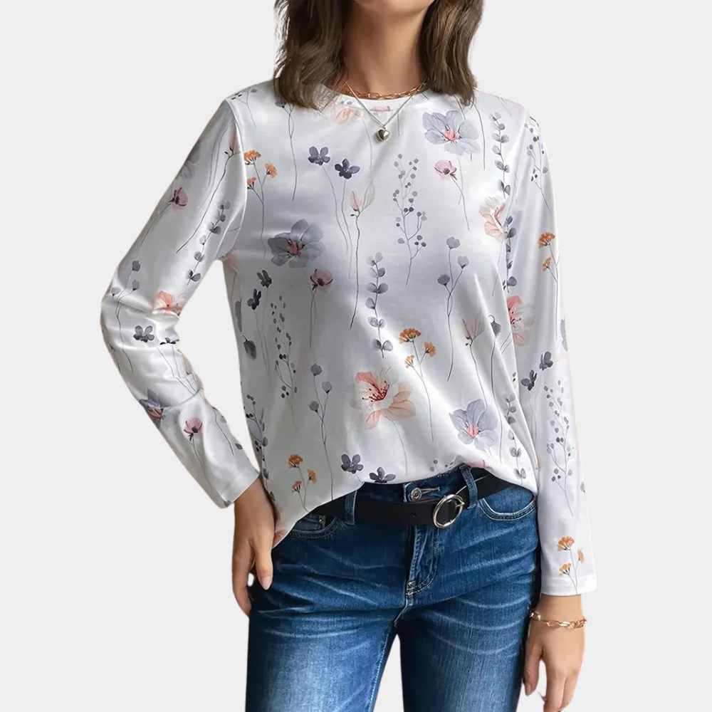 Women's Blouse - Floral Print - Long Sleeve Relaxed Fit