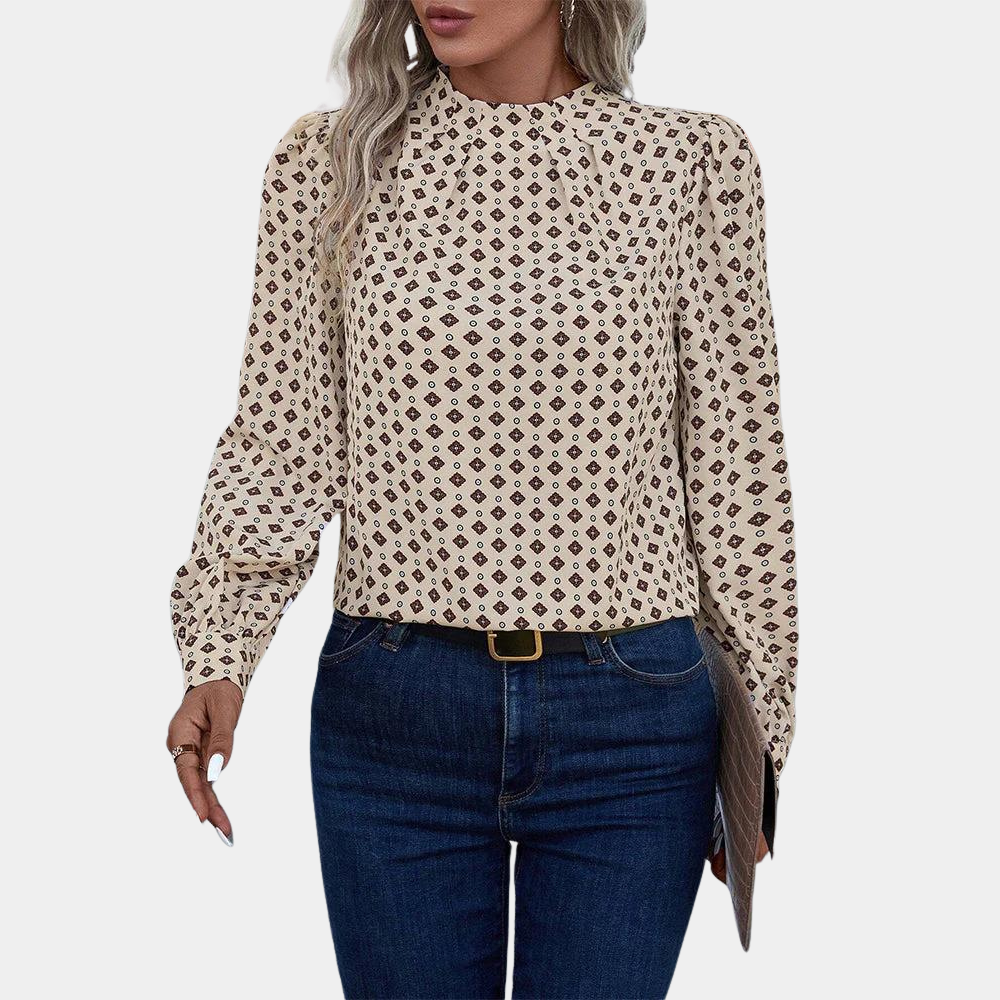 Women's Blouse - Long Sleeve - Geometric Print - Relaxed Fit - Elegant Casual Wear