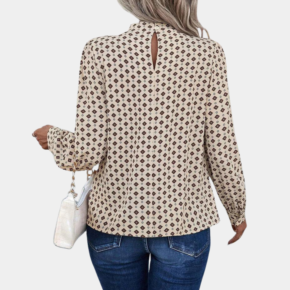 Women's Blouse - Long Sleeve - Geometric Print - Relaxed Fit - Elegant Casual Wear