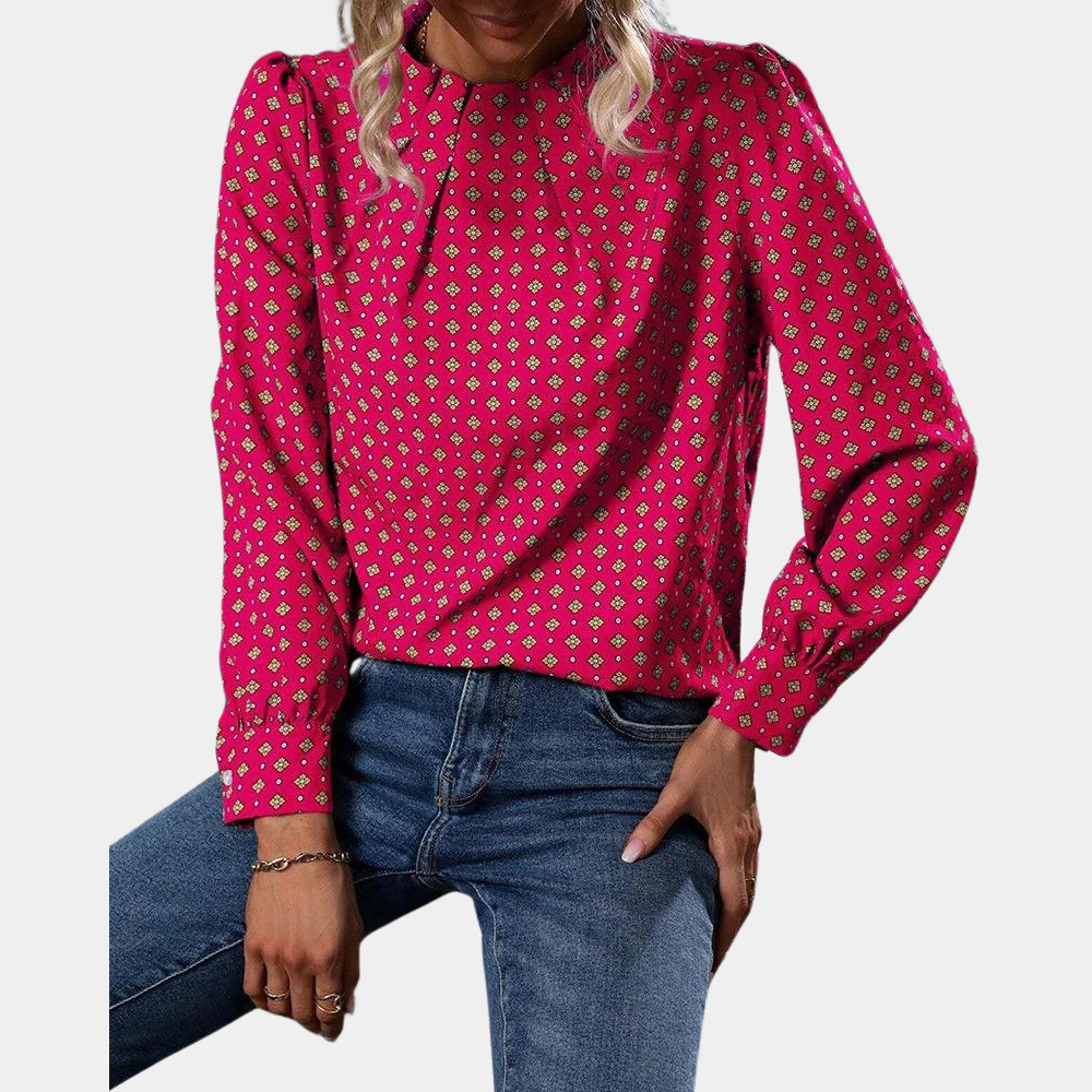 Women's Blouse - Long Sleeve - Geometric Print - Relaxed Fit - Elegant Casual Wear