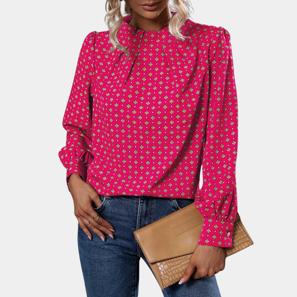 Women's Blouse - Long Sleeve - Geometric Print - Relaxed Fit - Elegant Casual Wear