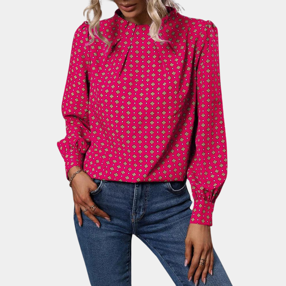 Women's Blouse - Long Sleeve - Geometric Print - Relaxed Fit - Elegant Casual Wear