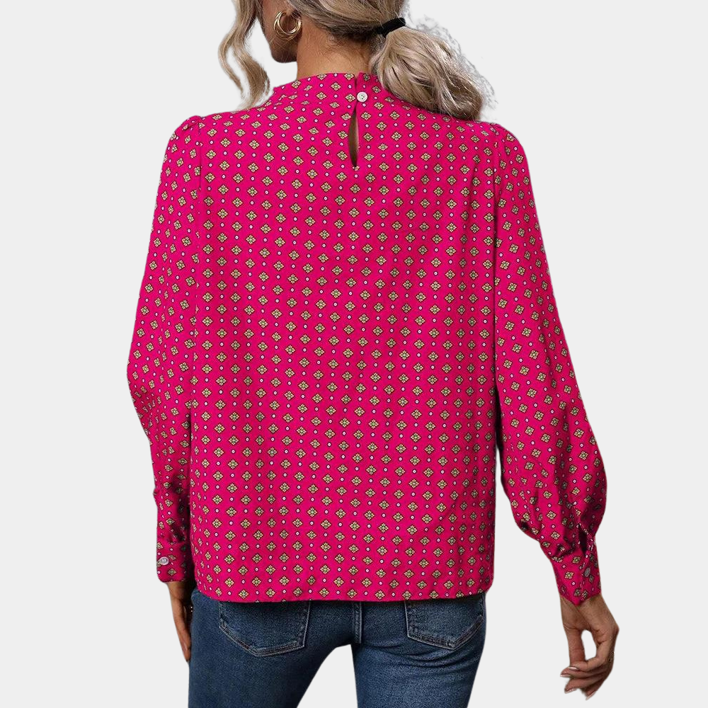 Women's Blouse - Long Sleeve - Geometric Print - Relaxed Fit - Elegant Casual Wear