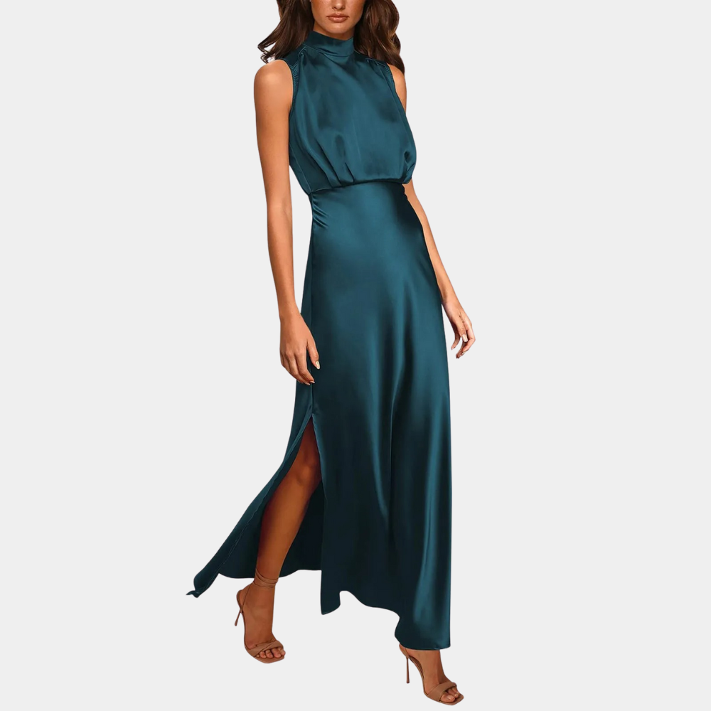 Sleeveless high-neck side-slit maxi dress for women