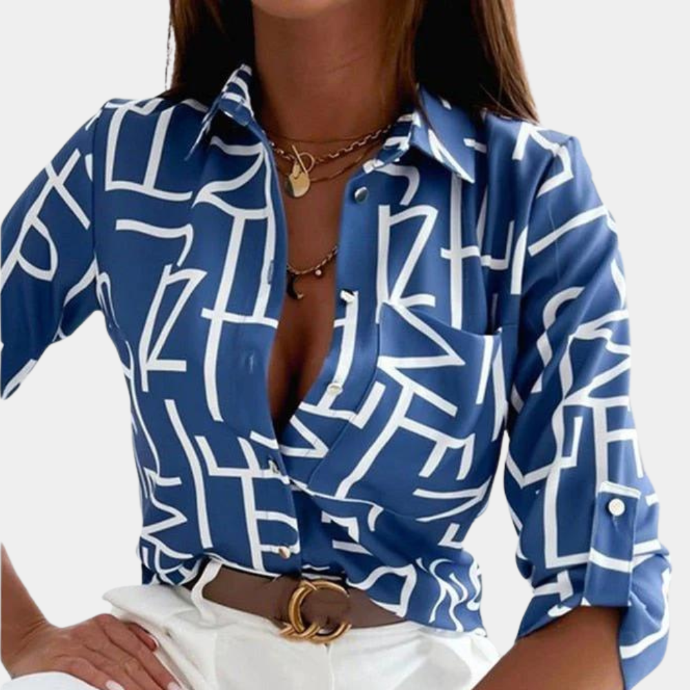 Women's Blouse - Floral Print - Button Down - Long Sleeve Elegant Fit