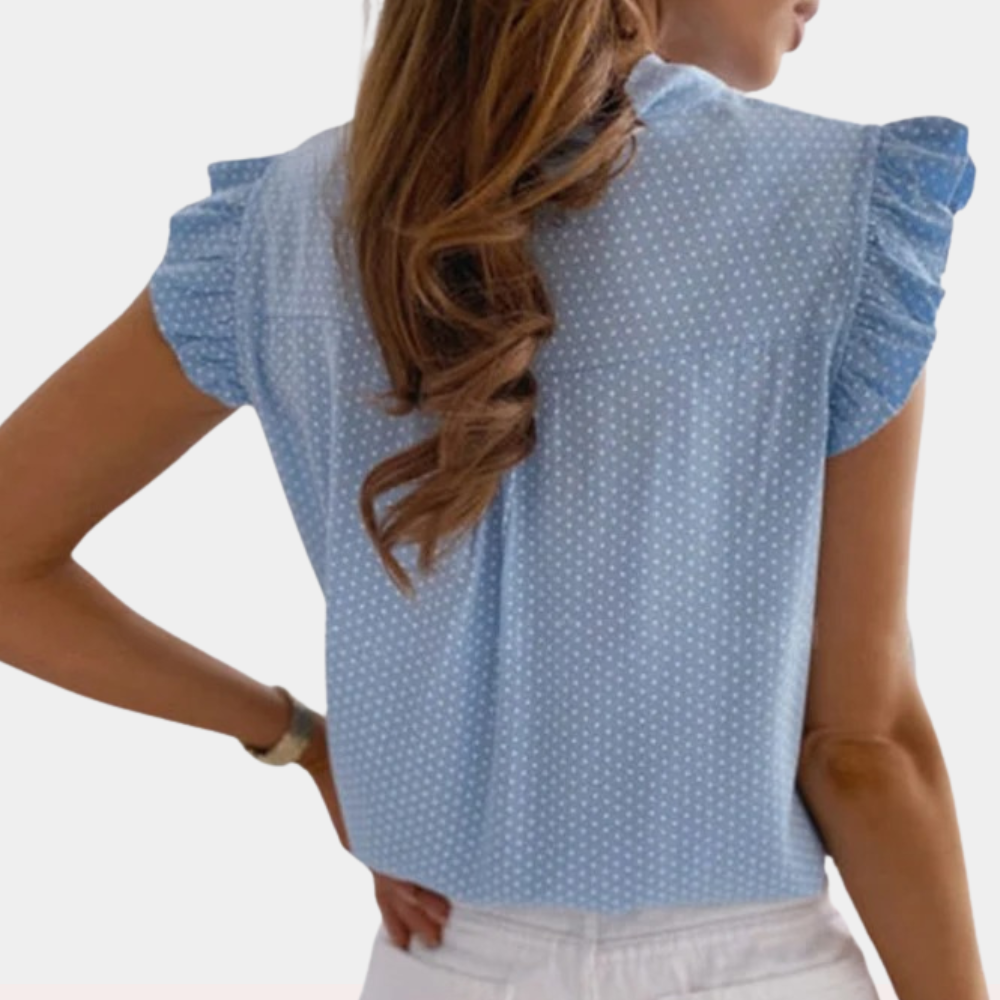 Women's Sleeveless Blouse - Polka Dot - High Neck Bow Tie - Flowing Lightweight Fit