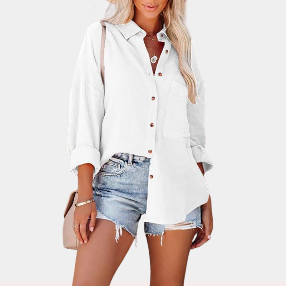 Women's Oversized Button-Up Shirt - Soft Cotton - Long Sleeve - Relaxed Fit