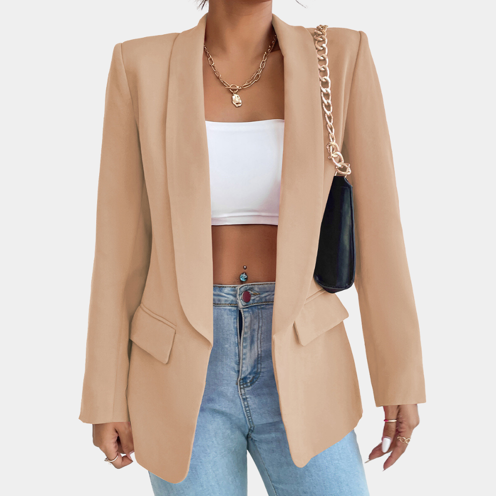 Single-button tailored blazer with flap pockets for women