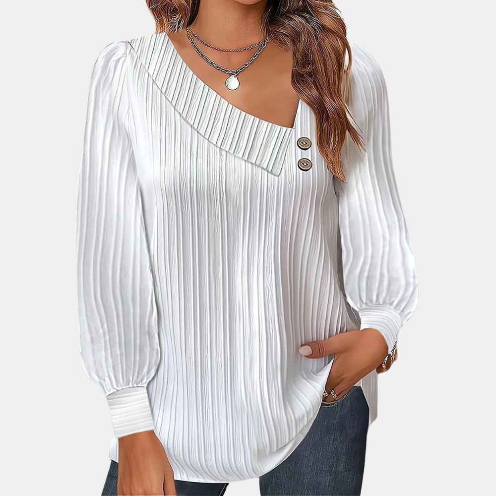 Women's Blouse - Ribbed Texture - Long Sleeves - Relaxed Fit - Cuffed Detailing