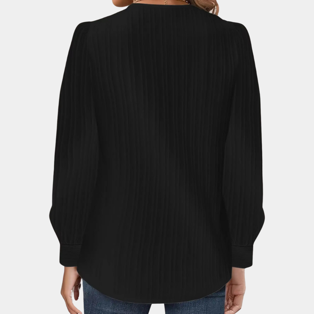 Women's Blouse - Ribbed Texture - Long Sleeves - Relaxed Fit - Cuffed Detailing