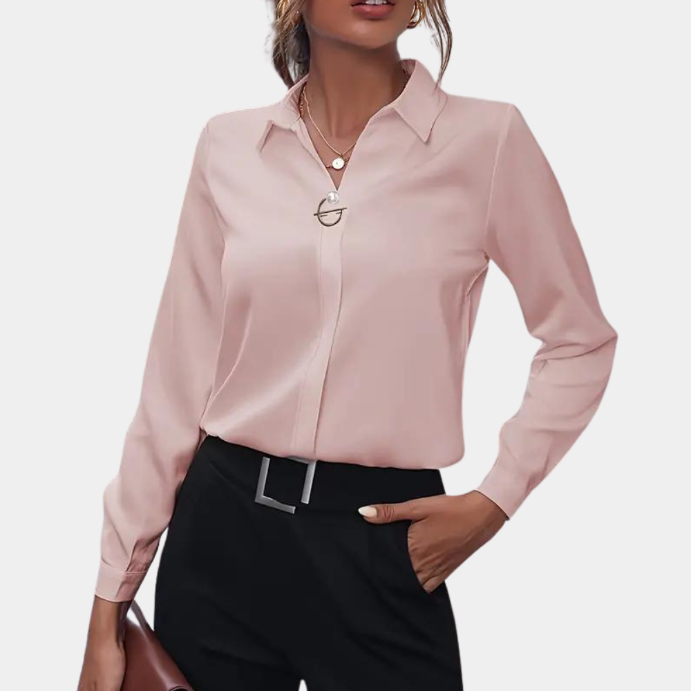 Women's Button-Up Blouse - Tailored Fit - Long Sleeve - Formal Collared Design