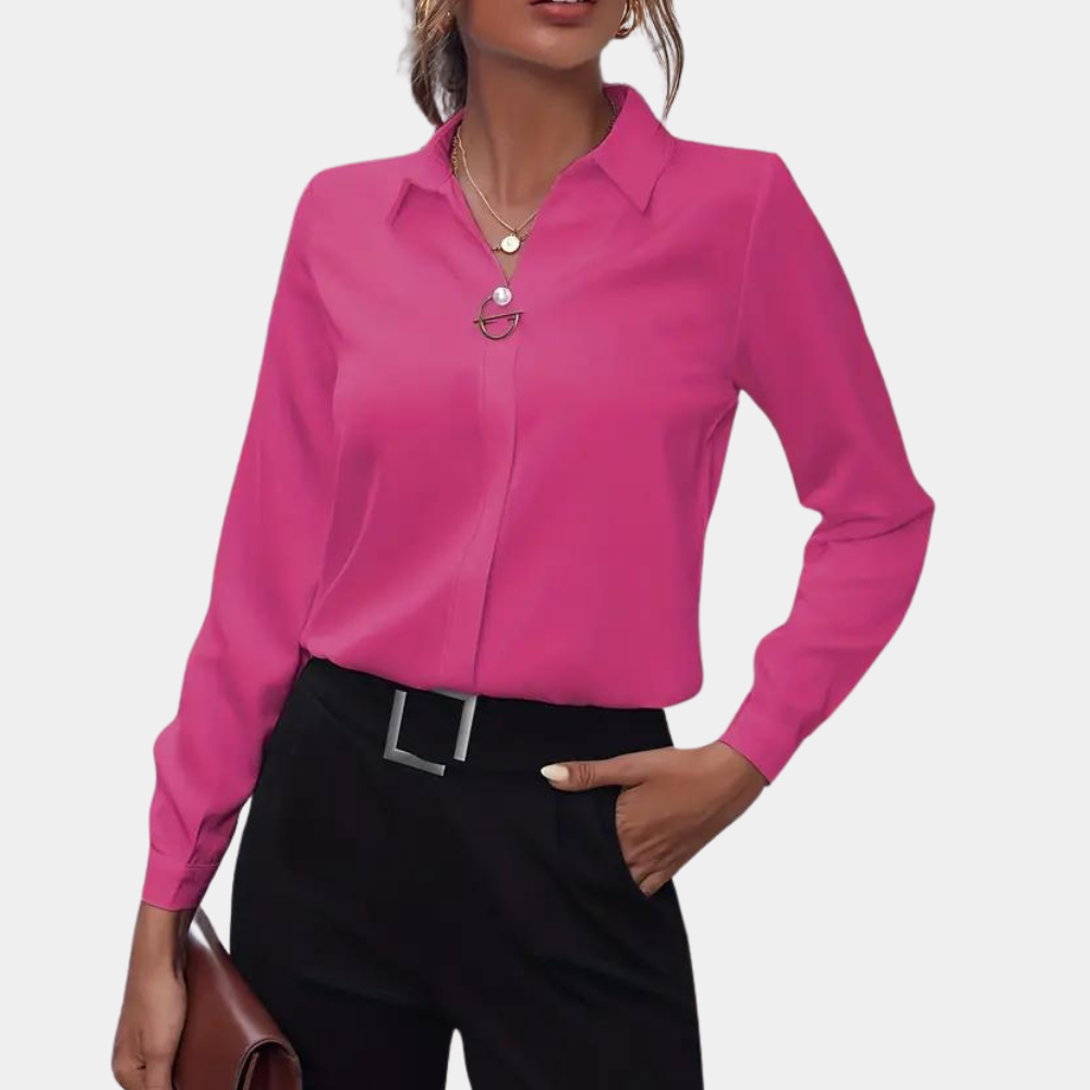 Women's Button-Up Blouse - Tailored Fit - Long Sleeve - Formal Collared Design