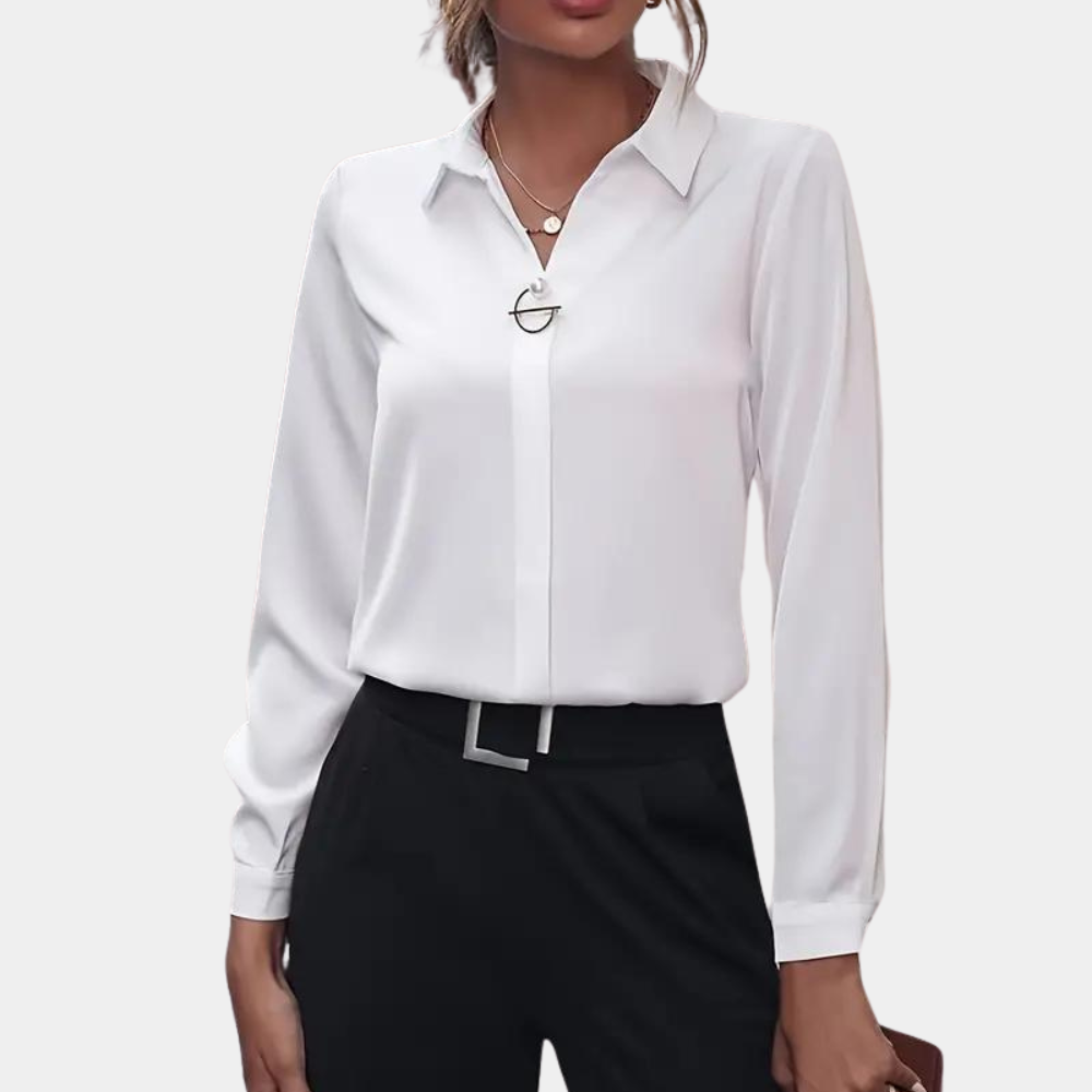Women's Button-Up Blouse - Tailored Fit - Long Sleeve - Formal Collared Design