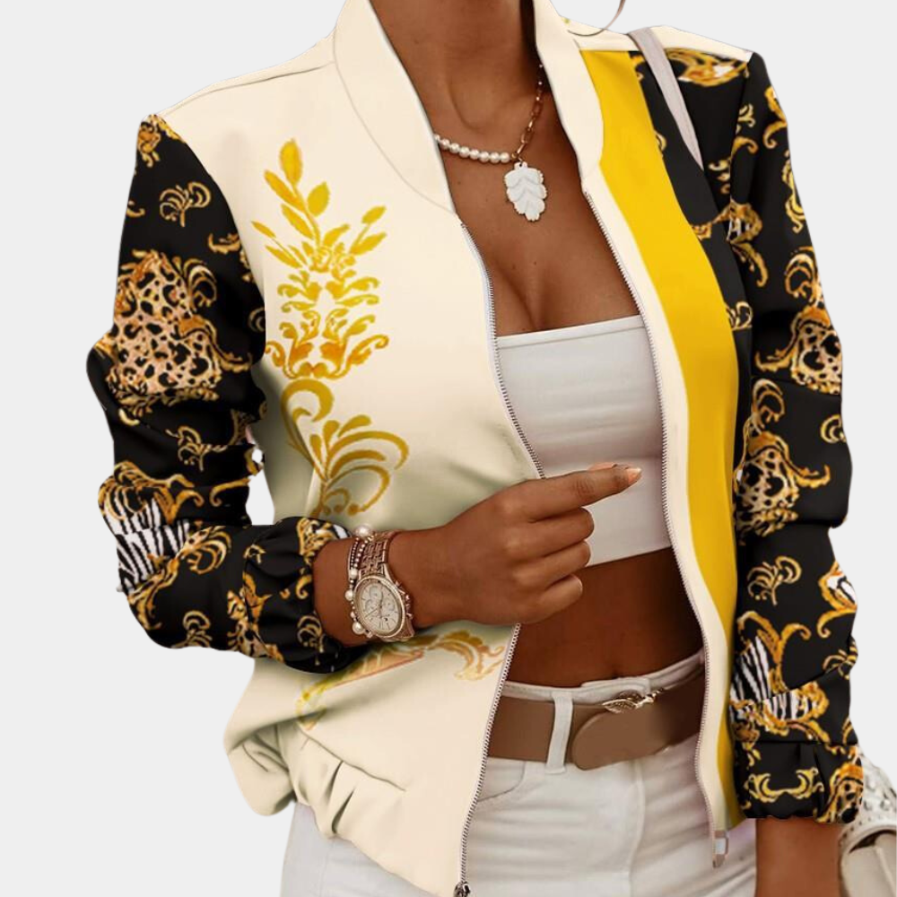 Women’s Bomber Jacket - Floral Print - Zip Closure - Lightweight Casual Wear