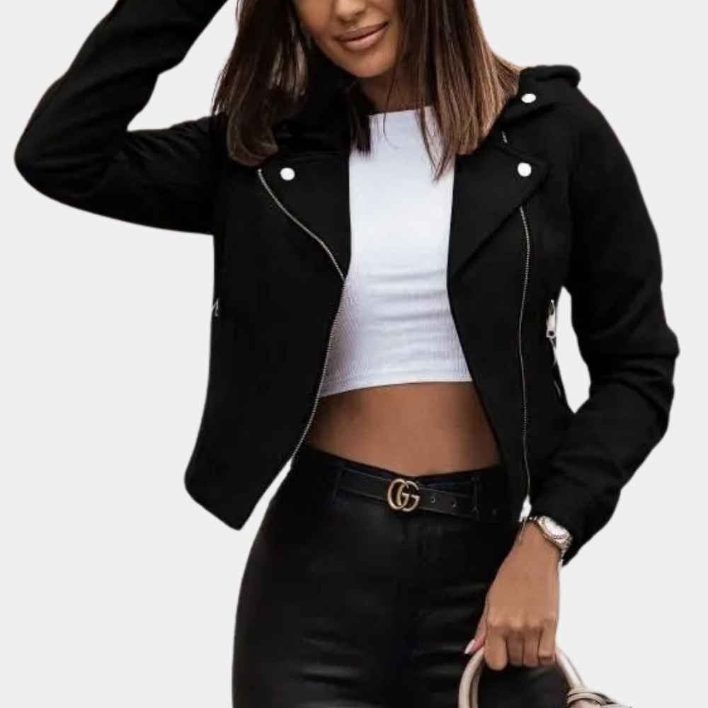 Cropped Fit Asymmetrical Zipper Biker Jacket