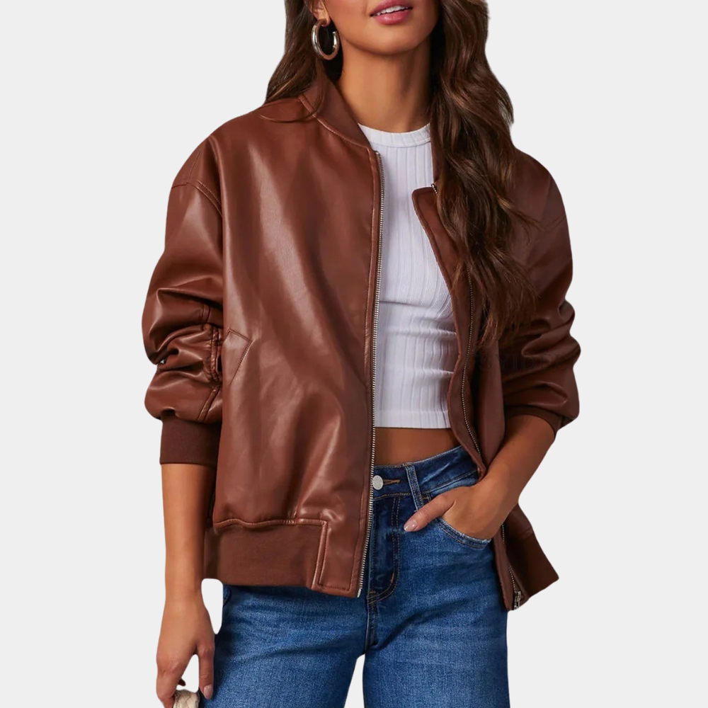 Women's leather motorcycle jacket