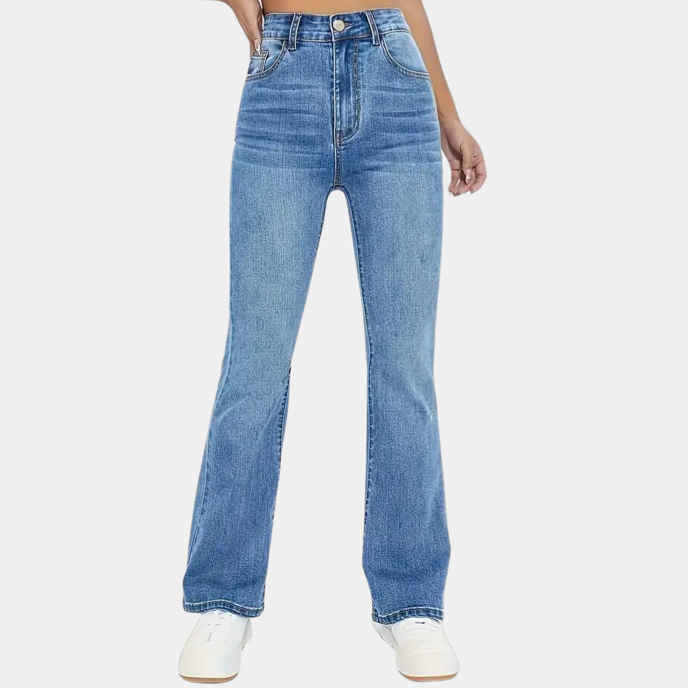 High-waisted women's light blue jeans
