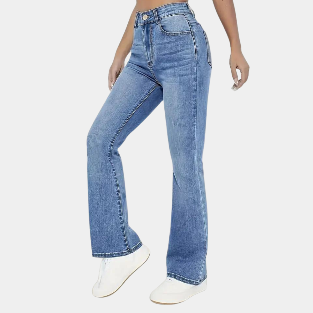High-waisted women's light blue jeans