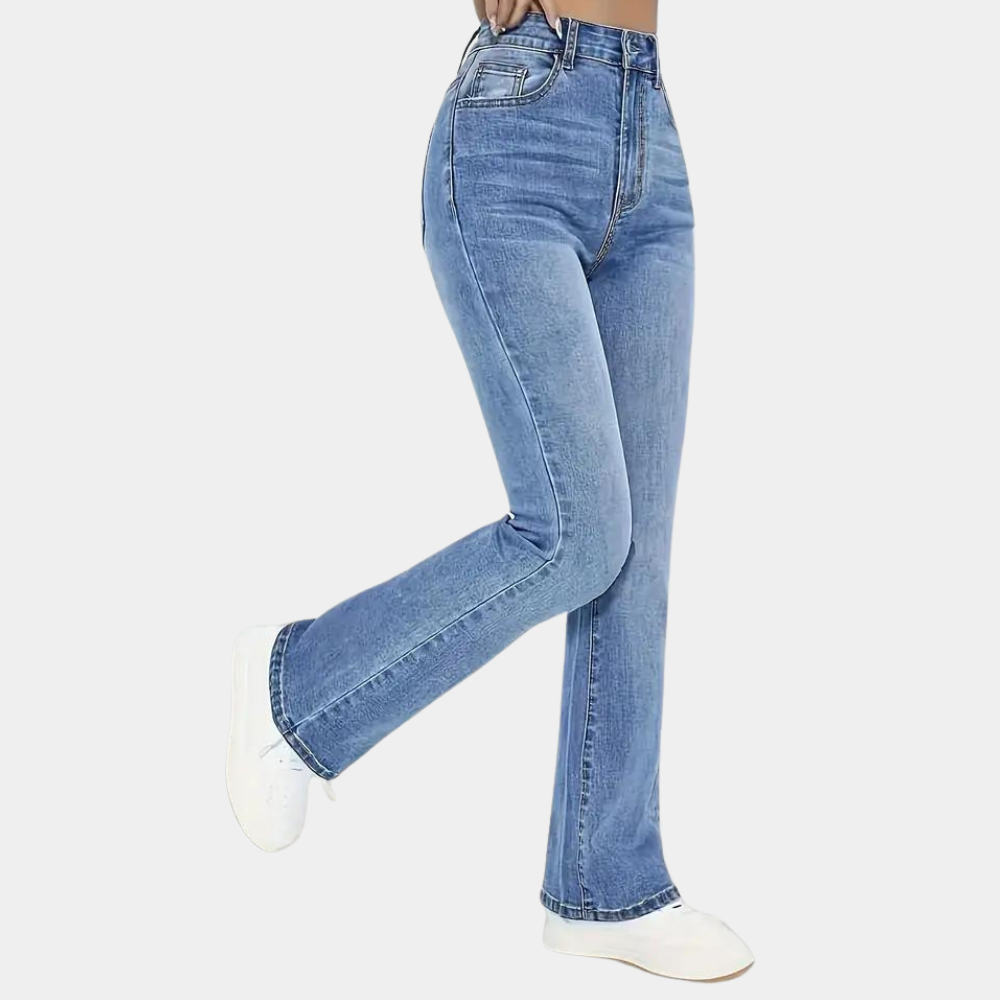 High-waisted women's light blue jeans