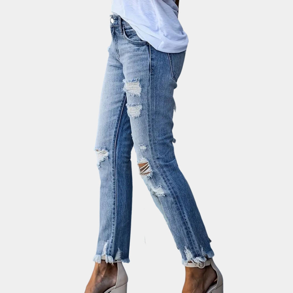 Ladies' slim fit ripped jeans with tassel design