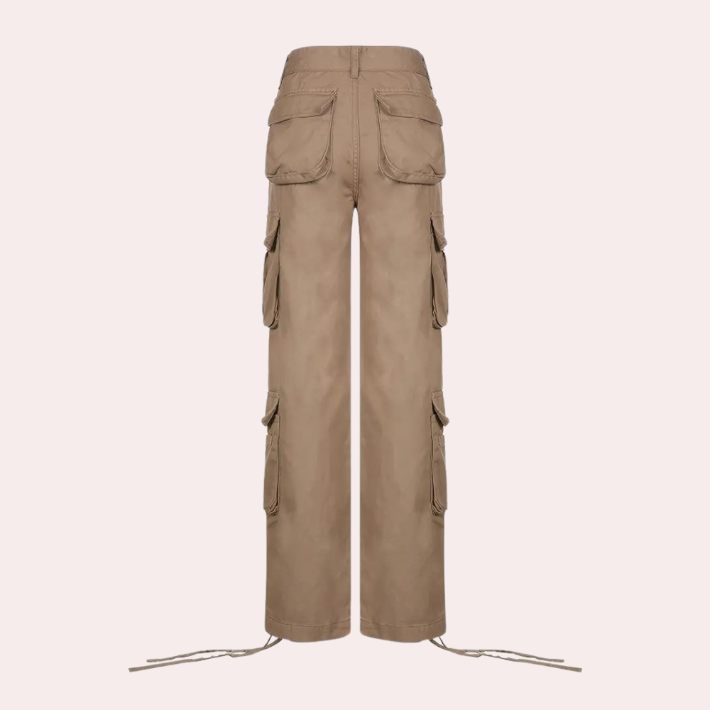 Women's khaki pocket overalls trousers