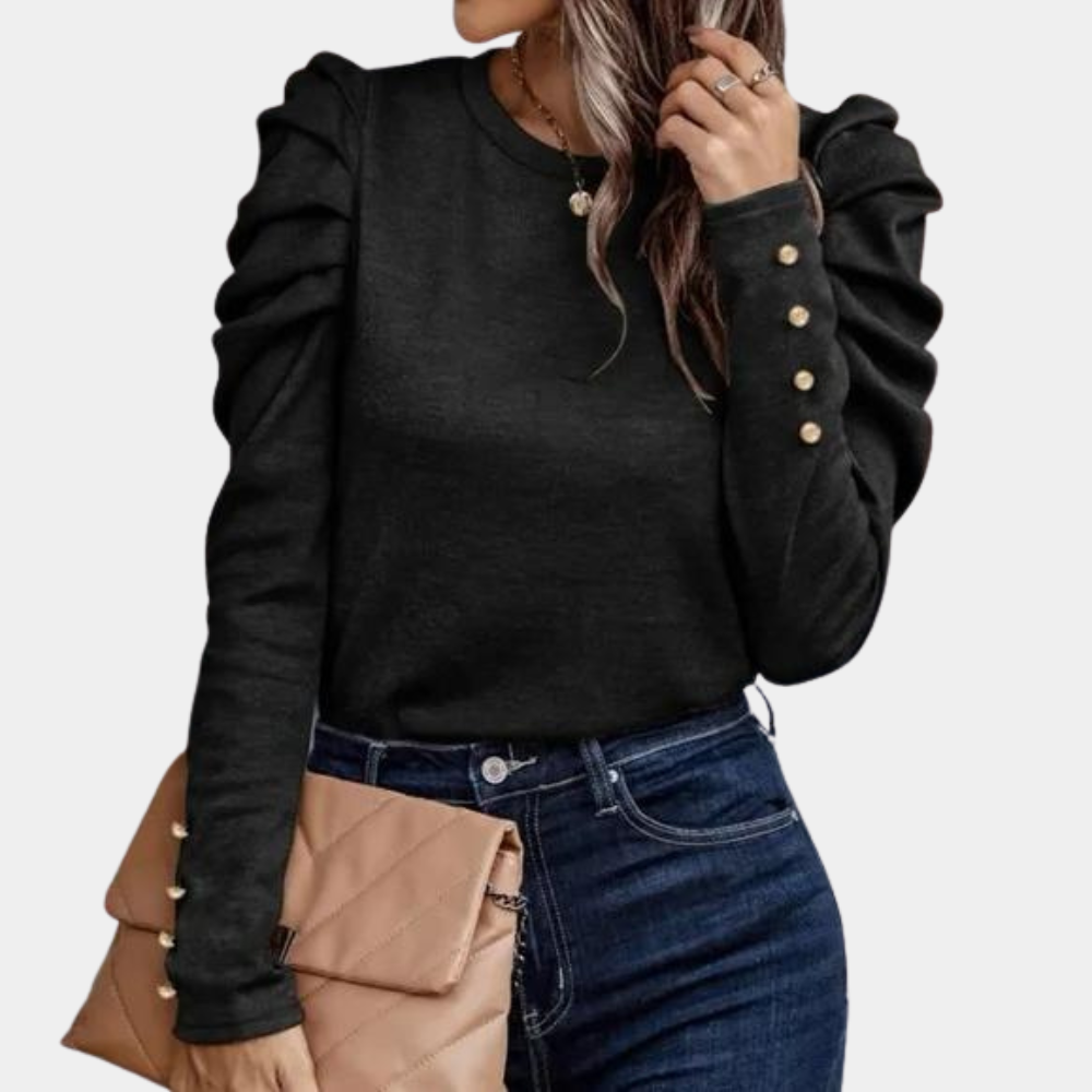 Soft Knit Ruched Sleeve Long-Sleeve Top