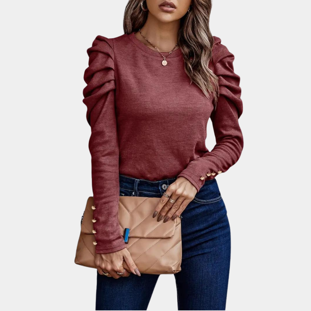 Soft Knit Ruched Sleeve Long-Sleeve Top
