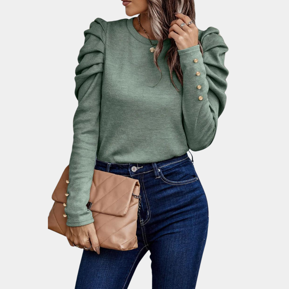 Soft Knit Ruched Sleeve Long-Sleeve Top